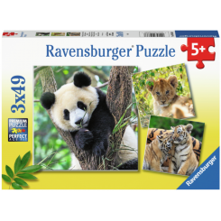 PUSLESPIL 3X49 BRIK PANDA, LØVE, TIGER