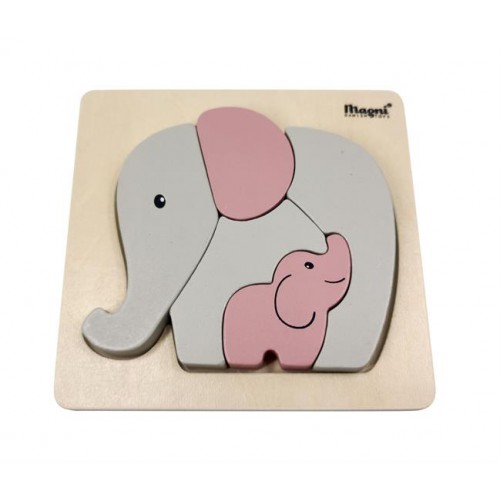 ELEFANT PUSLESPIL I TRÆ PINK