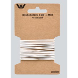 Elastik rund 1mm 3mtr SB hvid