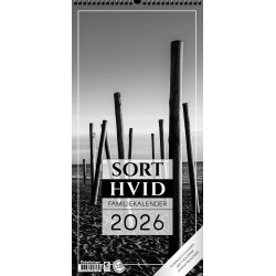Sort/hvid familiekalender 2026