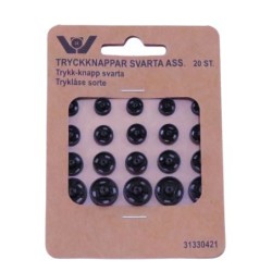 20 sorte tryklåse i 4 størrelser til tøj og hobbyprojekter