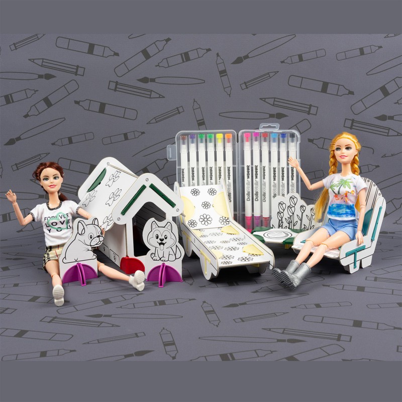 DollsWalls Designer Combo Havesæt med Hundehus og 12 tusser