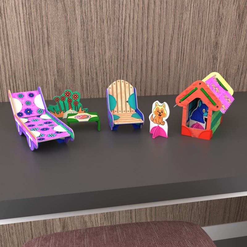 DollsWalls Designer Combo Havesæt med Hundehus og 12 tusser