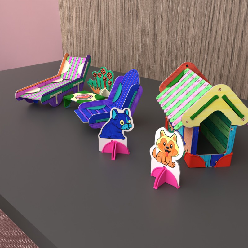 DollsWalls Designer Combo Havesæt med Hundehus og 12 tusser