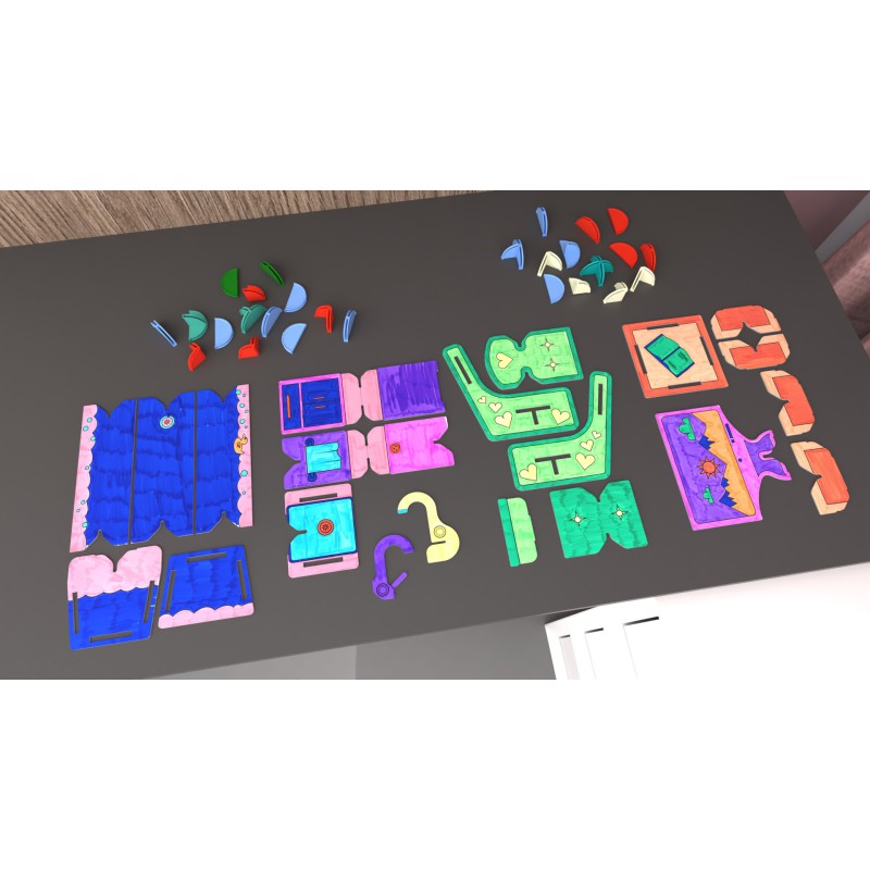 DollsWalls Designer Combo Badeværelse og TV-stue med 12 tusser