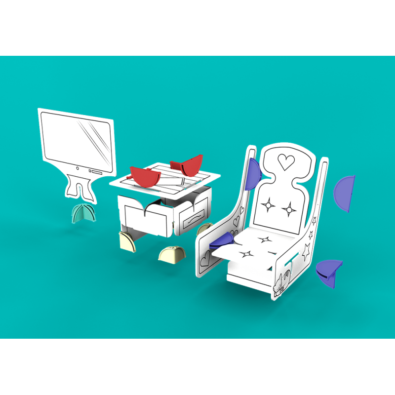 DollsWalls Designer Combo Badeværelse og TV-stue med 12 tusser