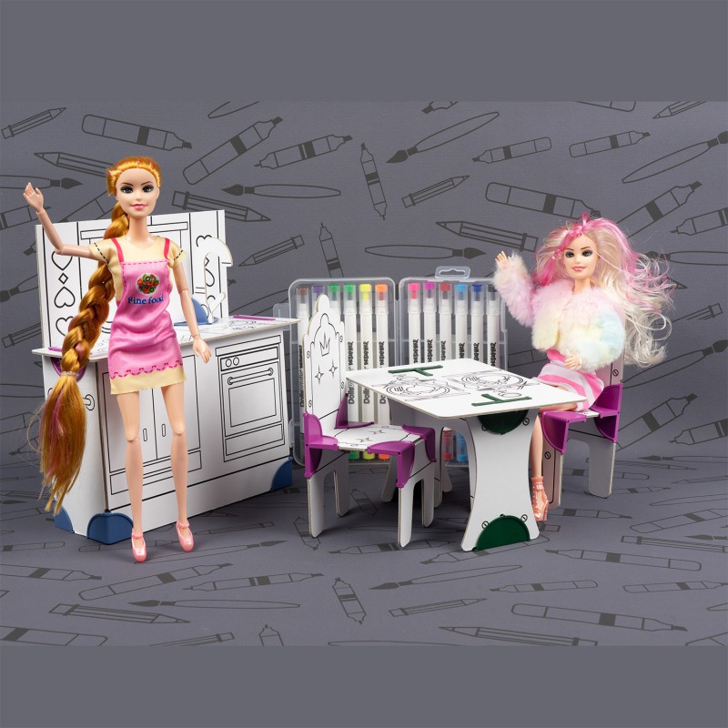 DollsWalls Designer Combo Køkken og Spisestue med 12 tusser