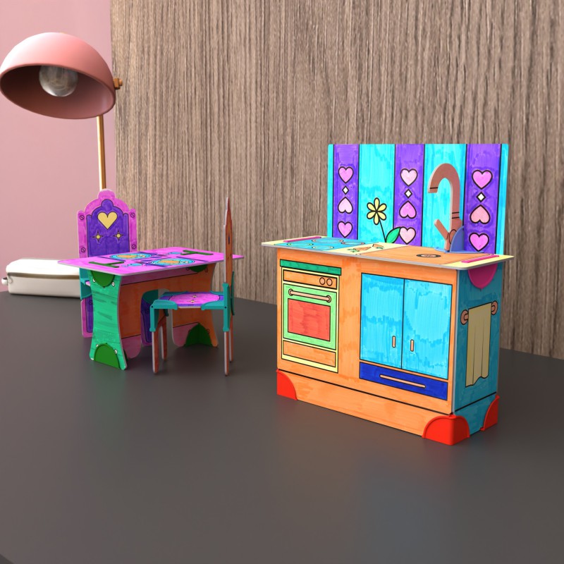 DollsWalls Designer Combo Køkken og Spisestue med 12 tusser