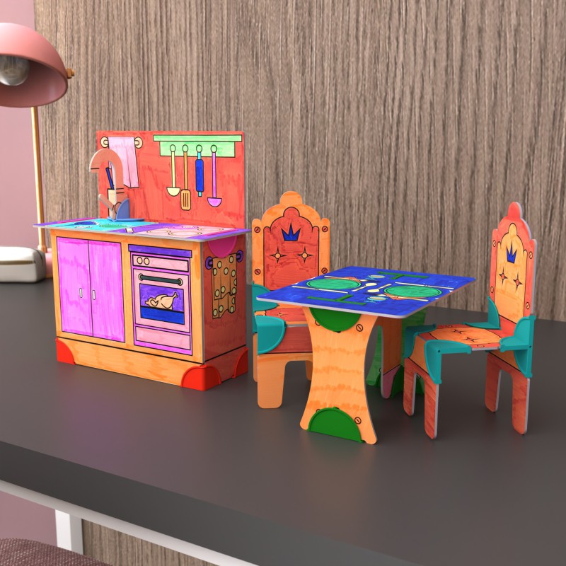 DollsWalls Designer Combo Køkken og Spisestue med 12 tusser