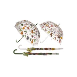 Paraply med børnemotiver. Måler 72cm i diameter, når slået ud.