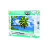 Et 500-brikkers puslespil med et tropisk strandmotiv.