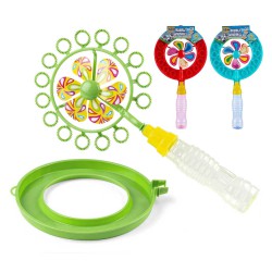 Sæbeboble vindmølle i 3 farver rød, grøn & blå.