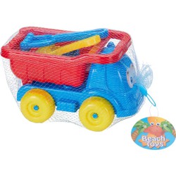 Strandsæt med truck og 5 dele i assorterede farver til strand- og sandkasseleg.