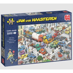 Jan van Haasteren Traffic Chaos – puslespil med 3000 brikker og humoristisk trafikmotiv.