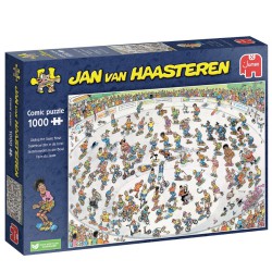Jan van Haasteren Riding the Skate Bowl – puslespil med 1000 brikker og humoristisk skateboardmotiv.