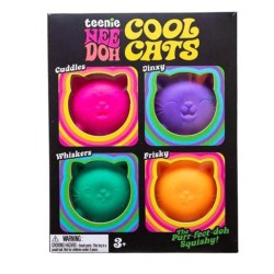 Teenie NeeDoh Cool Cats 4 Pack med 4 farverige katteformede Taba Squishies.