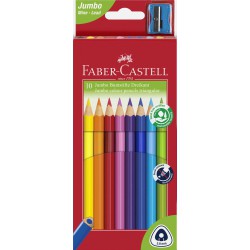 Faber-Castell trekantede Jumbo farveblyanter – 10 farver inkl. blyantspidser.