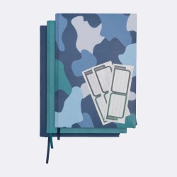 Elastikbogbind 3-pak med camo, blå og grøn samt praktiske navneetiketter.