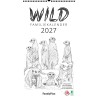 Familiekalender WILD 2027 til 5 personer med charmerende sort/hvide illustrationer af vilde dyr.