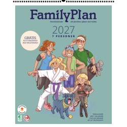 FamilyPlan familiekalender 2027 med plads til planlægning og aftaler for op til 7 personer.