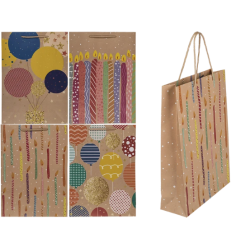 Gavepose i papir med balloner og lys, 25 x 8,5 x 34,5 cm – 4 assorterede designs.