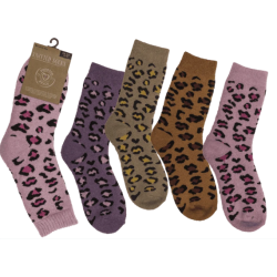 Strikkede damestrømper med leopardmønster i str. 39-42 – 4 assorterede farver.