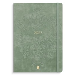 Mayland Forma Deluxe A6 ugekalender 2027 med grønt kunstlæderomslag og uge pr. opslag.