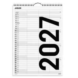 Mayland Familiekalender Black & White 2027 | 3 Kolonner | Bakkeleg