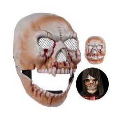 Skeletmaske med blod og mund, der kan åbnes, uden hætte til Halloween og udklædning.