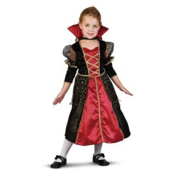Vampyr prinsesse kostume str. 104 cm med mini vampyrkjole, underkjole og krave.
