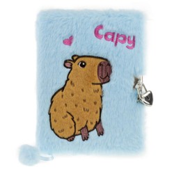 Blå Tinka plys dagbog med sød capybara, lås og 2 nøgler.