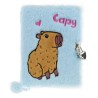 Blå Tinka plys dagbog med sød capybara, lås og 2 nøgler.