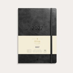 Mayland Forma Deluxe A5 ugekalender 2027 i sort kunstskind med cremefarvet papir.