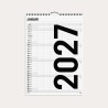 Black and White familiekalender 2027 med måned pr. side og 7 kolonner til familiens aftaler.