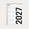 Black and White familiekalender 2027 med måned pr. side og 5 kolonner til familiens planer.