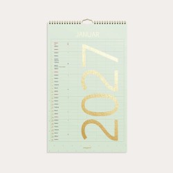 Familiekalender Color Stor 2027 med skiftende farver, måned pr. side og 6 kolonner.
