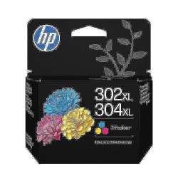 HP 302XL/304XL original farveblækpatron med cyan, magenta og gul.
