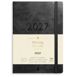 A6 Forma Deluxe ugekalender 2027 i tværformat med sort kunstskind.