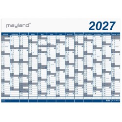 Kæmpekalender 2027 med 13 måneder på ét ark i PP-plast, leveret i rør.