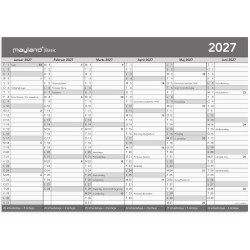 Basic vendbar kontorkalender A3 2027 til overskuelig planlægning af året.