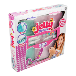 Jelly Bands Blå Hindbær & Vandmelon 2-pak med elastiske duftarmbånd og 300 perler til kreativ armbåndsdesign.