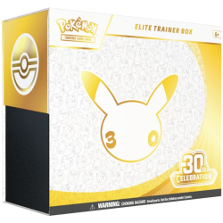 Pokémon Mega Evolution: 30th Celebration Elite Trainer Box med Nidorina, 9 booster packs, promokort og TCG-tilbehør.