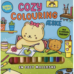 Sunny Vibes: Cozy Colouring Æske med 10 dobbelte tusser og malebog med over 40 hyggelige motiver.