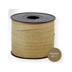 Guld glitter gavebånd – 10 mm bredt og 50 meter langt til flot og festlig gaveindpakning.