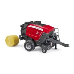Bruder 02039 Massey Ferguson RB 4180V rundballepresser i rød og sort med bevægelig pick-up og medfølgende rundballe.