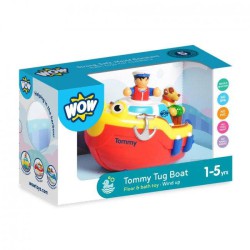 WOW Toys Tommy Tug Boat – flydende slæbebåd med optræksmekanisme, propel, kaptajn og hund.