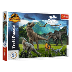 Jurassic World puslespil med 100 brikker og sejt motiv med dinosaurer fra Universal Jurassic World.