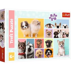 Trefl Dog Friendship puslespil med 160 brikker og sødt, farverigt motiv med flere hunde.
