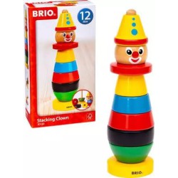 BRIO Klovn 30120 – klassisk farverig stableklovn i træ med ringe til små børn.