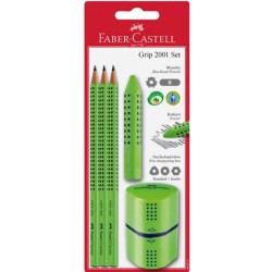 Faber-Castell GRIP 2001 blyantsæt i græsgrøn – praktisk skrivesæt fra Faber-Castells populære GRIP-serie.